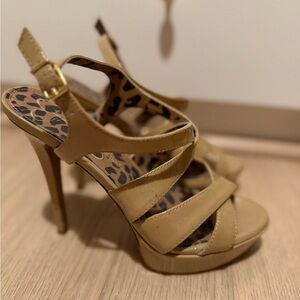 Jessica Simpson Beige Patent Leather Strappy Heels